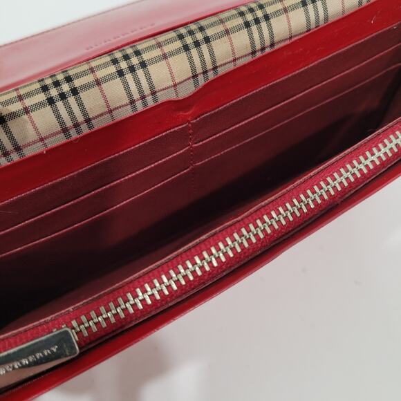 Burberry Leather Wallet Red Clutch Logo Large Nova Designer Vintage Folding Fair - Picture 6 of 13